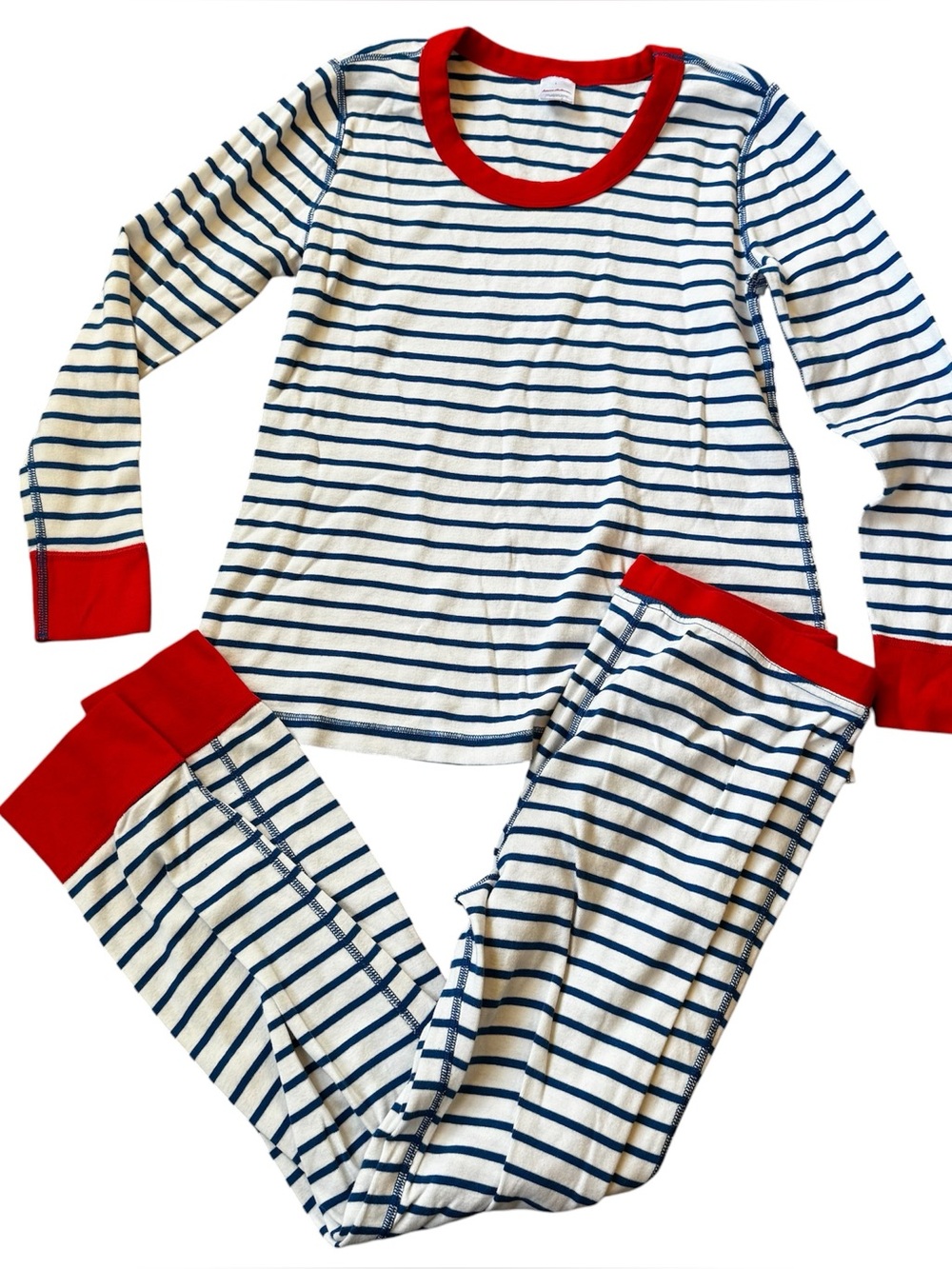 Hanna Andersson Women’s Organic Cotton Pajama Set Size L Striped Red White Blue